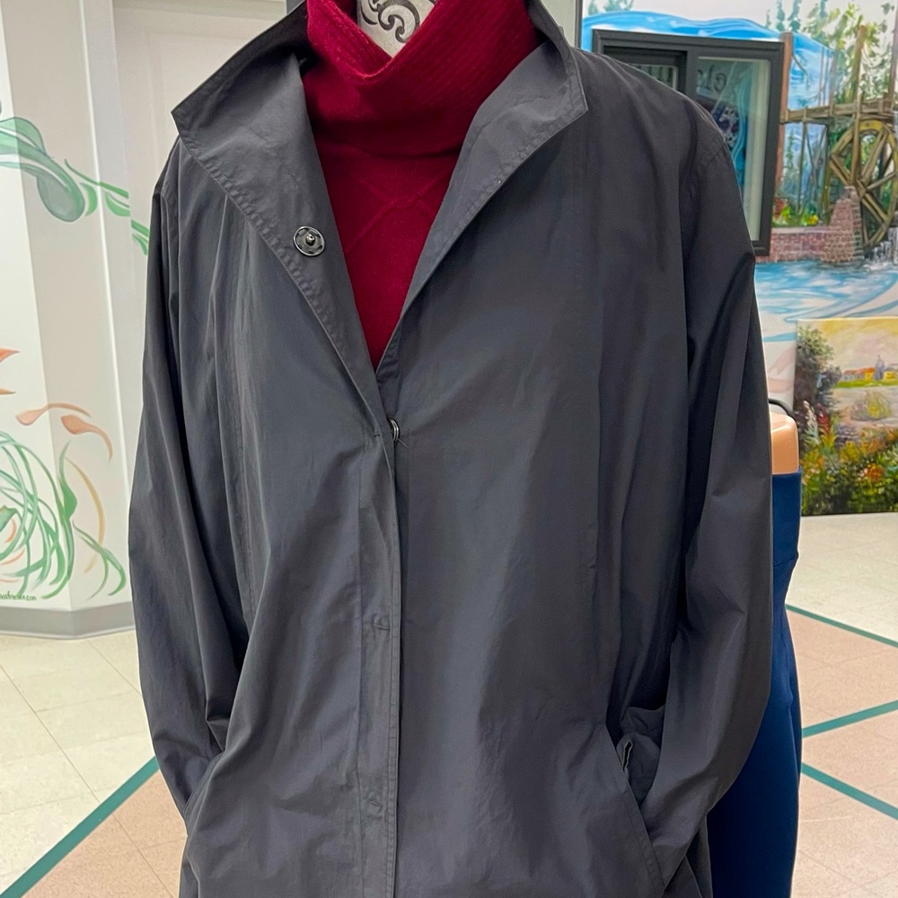 Eileen Fisher Grey Light Weight Cotton-Nylon Rain Shell Jacket